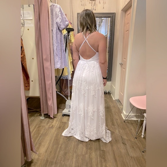 Kailania Snow | Ivory Floral Mesh Deep V-Neck Maxi Dress - Picture 6 of 6